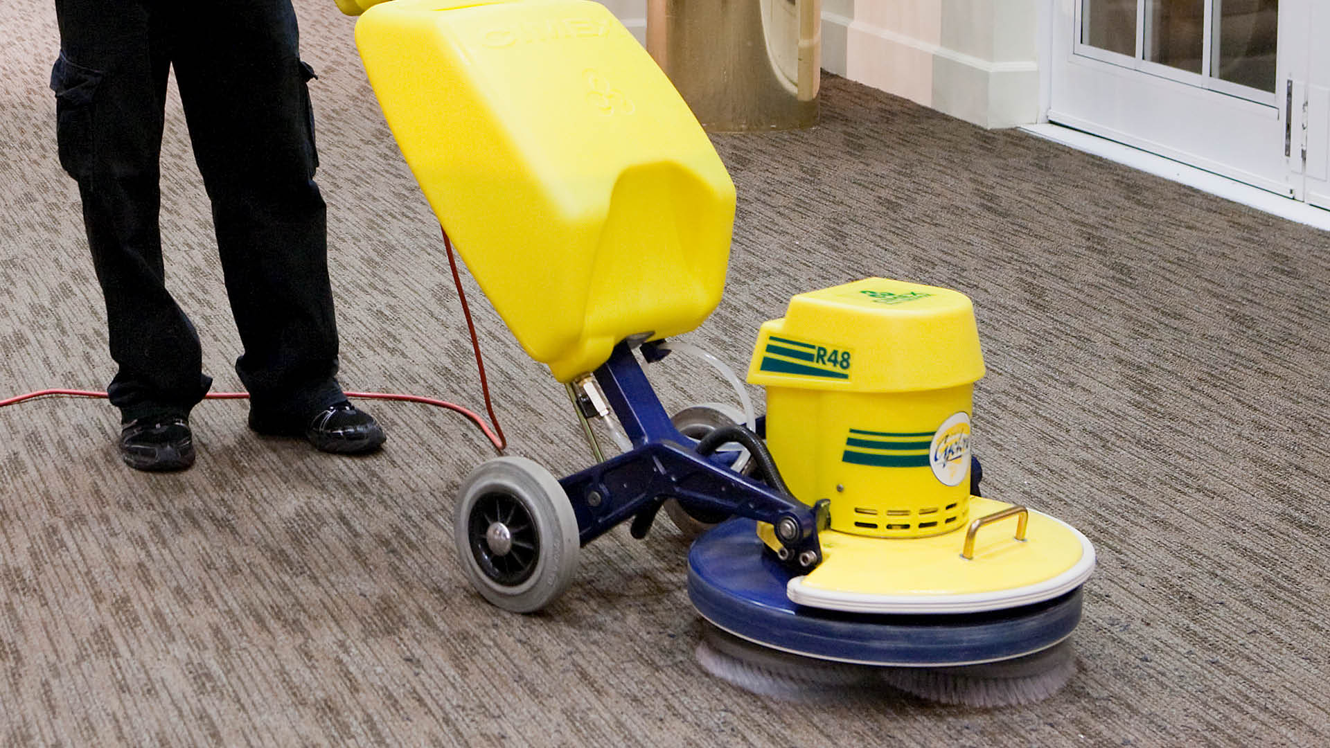 Cimex Cyclone R48 low-moisture commercial carpet cleaning machine in use